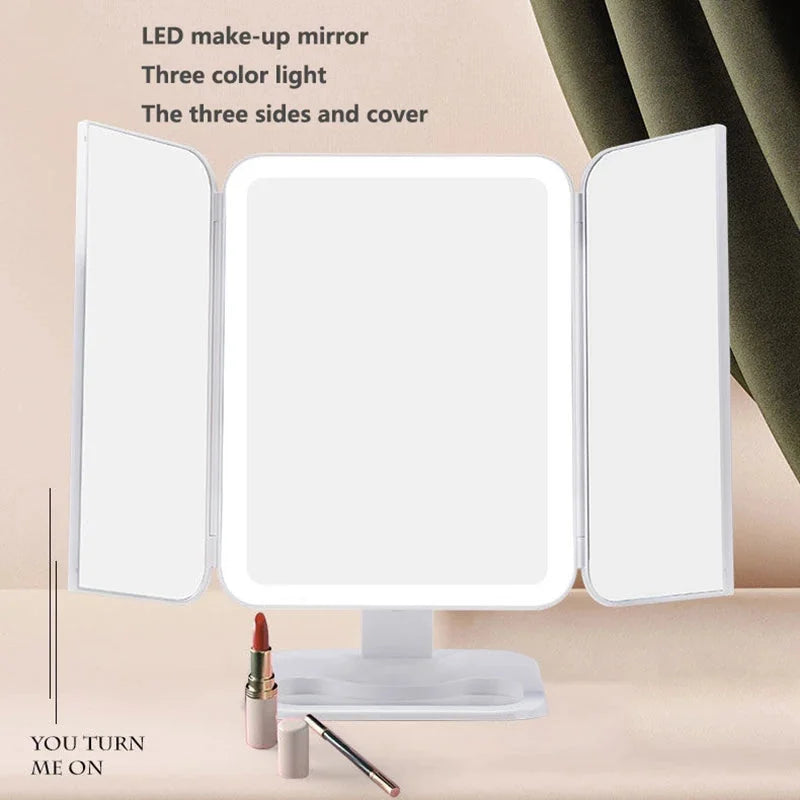 🔥BIGGEST SALE - 49 % DISCOUNT🔥Trifold Makeup Mirror With Light 68 LED Vanity Mirrors 10X Magnifying 180Rotation