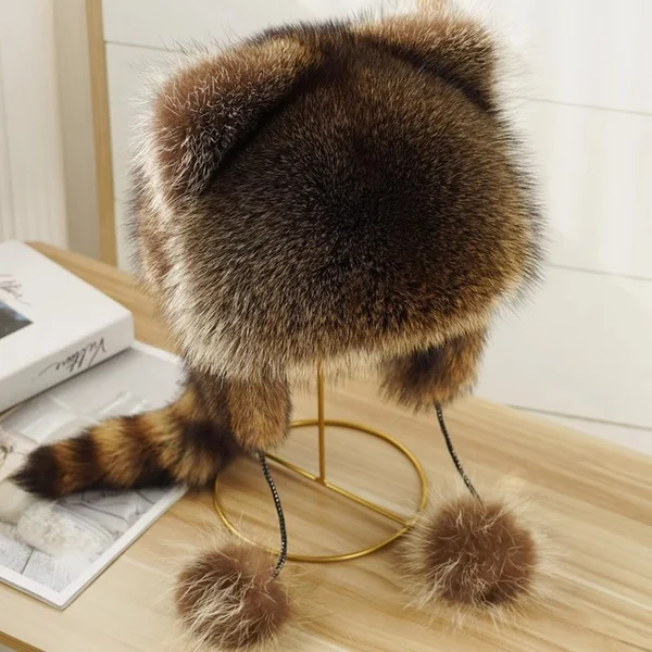 Cute Faux fur Raccoon Tail Parent Child Plush Hat