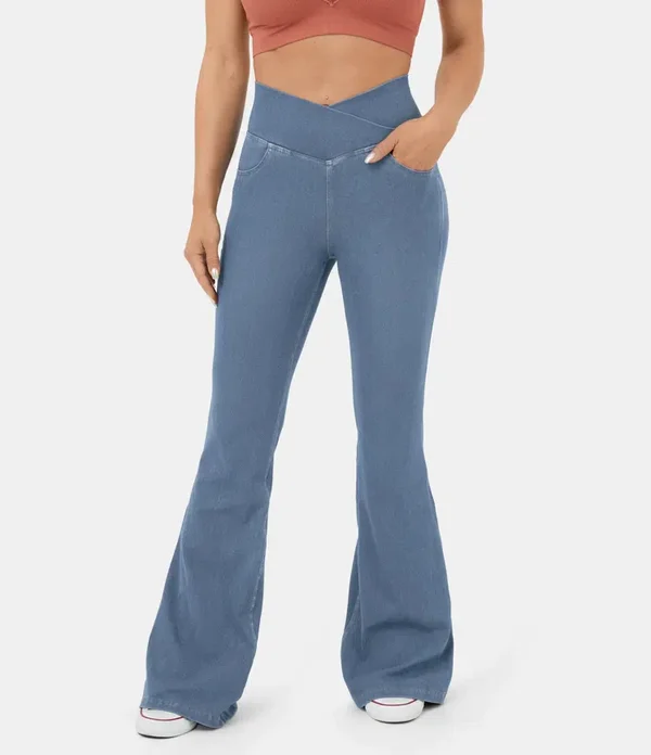 🔥HOT SALE-49% OFF🔥Stretchy Denim High Waisted Crossover Flare Pants