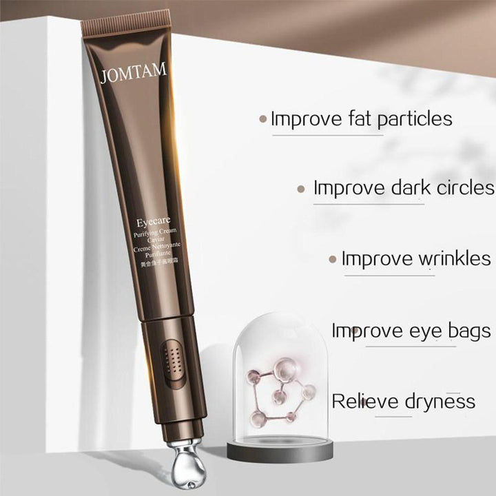 Jomtam 2 In 1 Gold Caviar Eye Cream Electric Massager Anti Age Remove Dark Circles Serum Roller Vibration Massage Eye Care