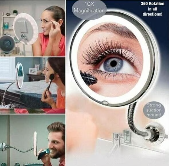 🔥360° Flexible Light Up 10X Magnification Makeup Mirror