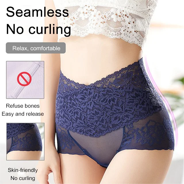 Womens Lace High Waist Tummy Control Panties