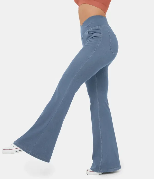 🔥HOT SALE-49% OFF🔥Stretchy Denim High Waisted Crossover Flare Pants