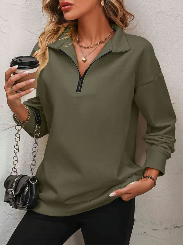 Womens Zip-Up Dropped Shoulder Sweatshirt
