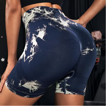 Tie Dye Print High Waist Seamless Gym Shorts