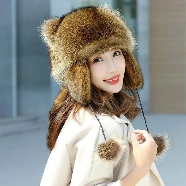 Cute Faux fur Raccoon Tail Parent Child Plush Hat