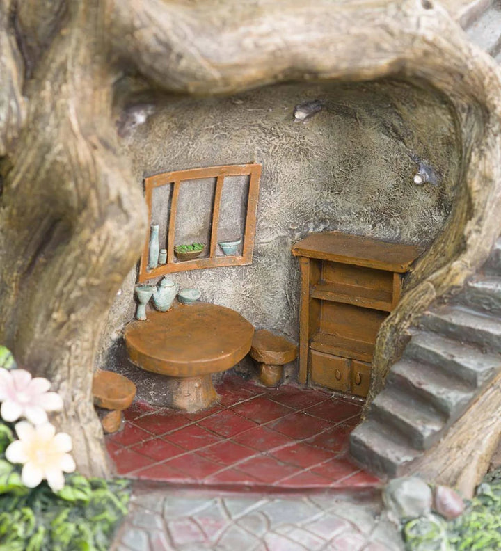 Two-Story Fully-Furnished Solar Lighted Fairy House in a Stump