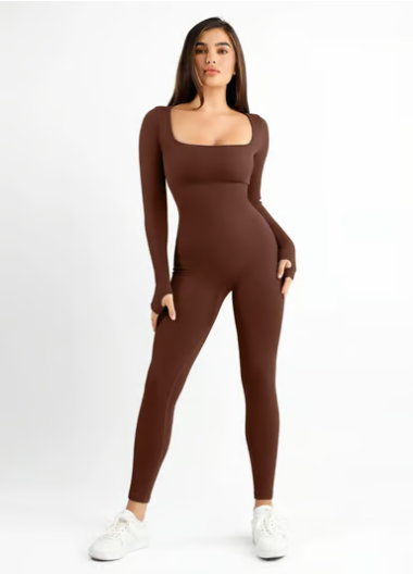 Shapewear Seamless Thumb Hole Long Sleeve Jumpsuit