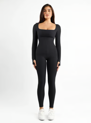 Shapewear Seamless Thumb Hole Long Sleeve Jumpsuit