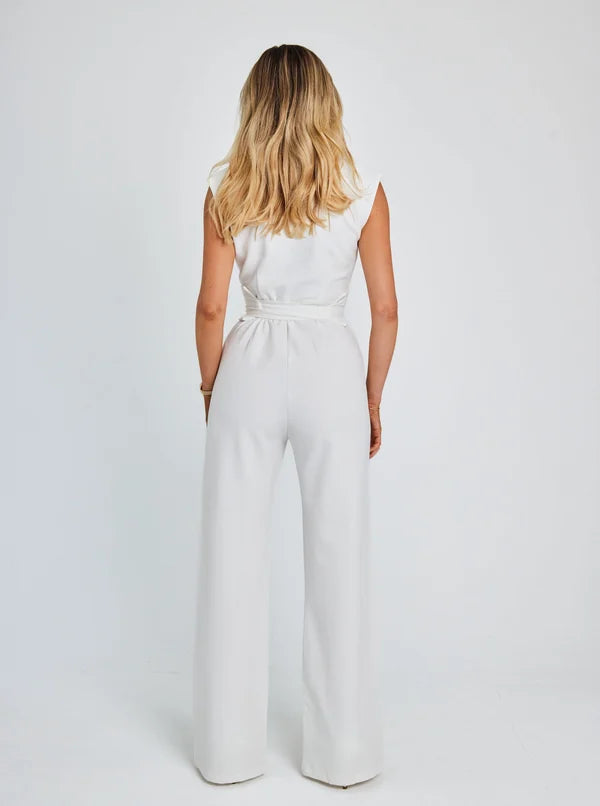 Womens Sleeveless Wide-Leg Jumpsuit