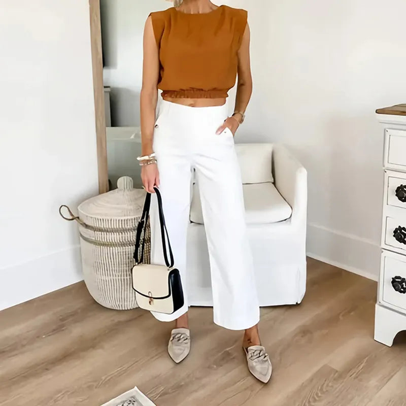 STRETCH TWILL CROPPED WIDE LEG PANT