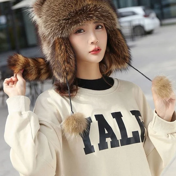 Cute Faux fur Raccoon Tail Parent Child Plush Hat