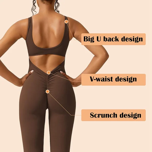 Sleeveless Flare Jumpsuits Sexy Backless Bodycon Scrunch Butt Yoga Rompers Seamless Playsuit