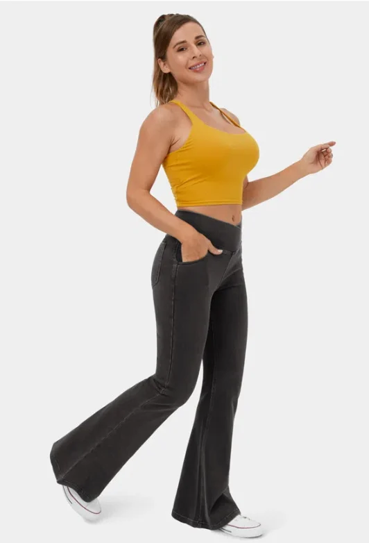 🔥HOT SALE-49% OFF🔥Stretchy Denim High Waisted Crossover Flare Pants