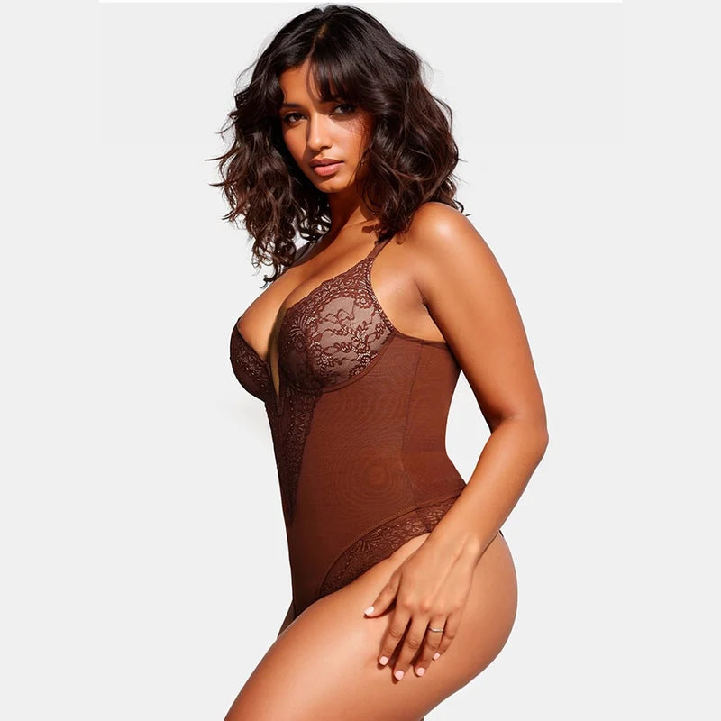 🔥EARLY CHRISTMAS SALE 49% OFF 🏆#1 Bestselling🏆 - Romanticpeach™ Deep-V Neck Lace Thong Bodysuit