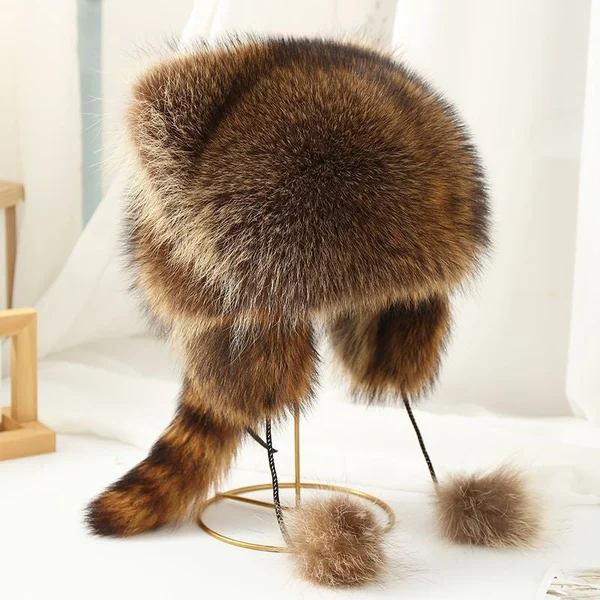 Cute Faux fur Raccoon Tail Parent Child Plush Hat