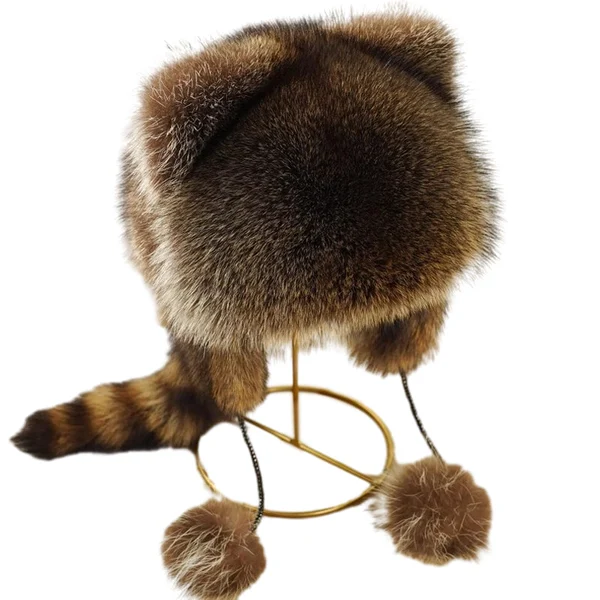 Cute Faux fur Raccoon Tail Parent Child Plush Hat