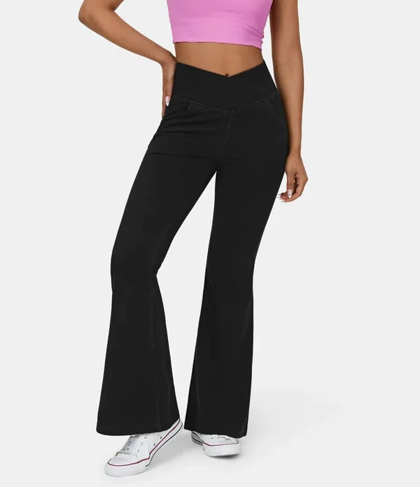 🔥HOT SALE-49% OFF🔥Stretchy Denim High Waisted Crossover Flare Pants