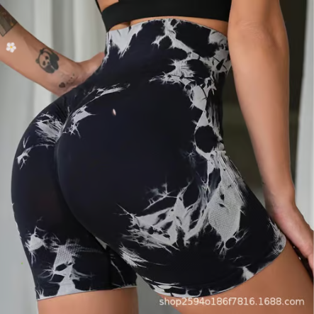 Tie Dye Print High Waist Seamless Gym Shorts