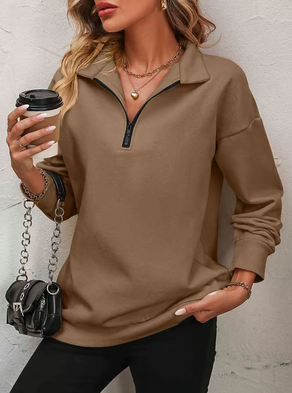 Womens Zip-Up Dropped Shoulder Sweatshirt