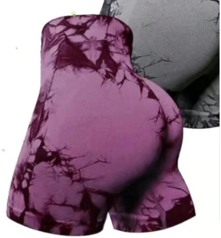 Tie Dye Print High Waist Seamless Gym Shorts