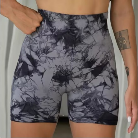 Tie Dye Print High Waist Seamless Gym Shorts