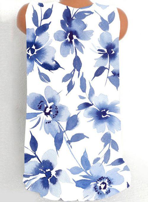 TK10116 Floral Casual V Neckline Sleeveless Blouses