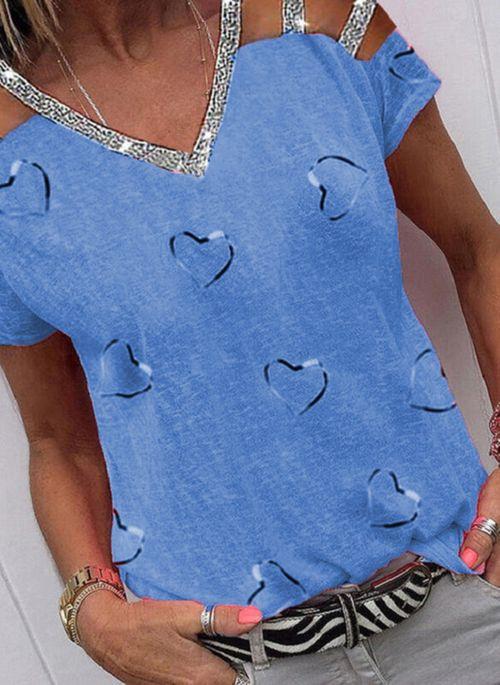 TP10295 Geometric V Neckline Short Sleeve Casual T shirts