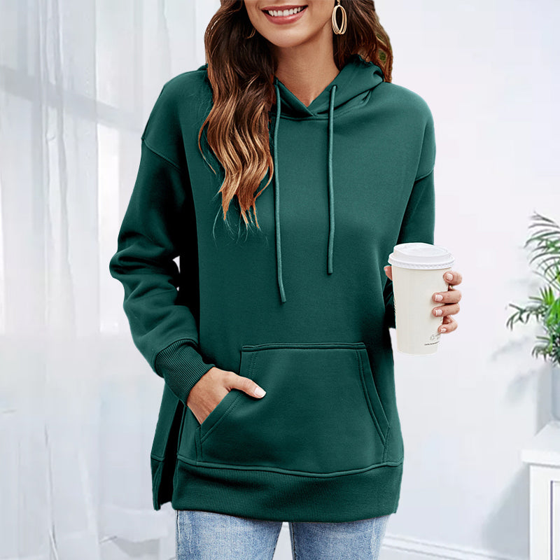 Solid Color Loose Long Sleeve Hooded Sweatshirt