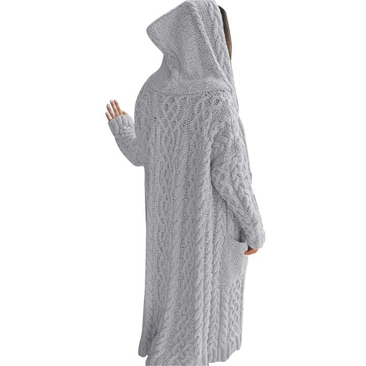 CASUAL KNITTED LONG OUTERWEAR WITH HOOD