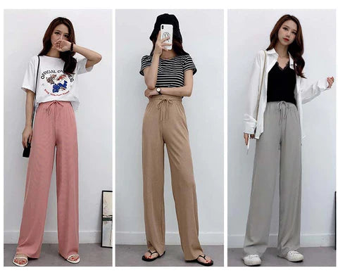 Womens Ice Silk Wide Leg Pants