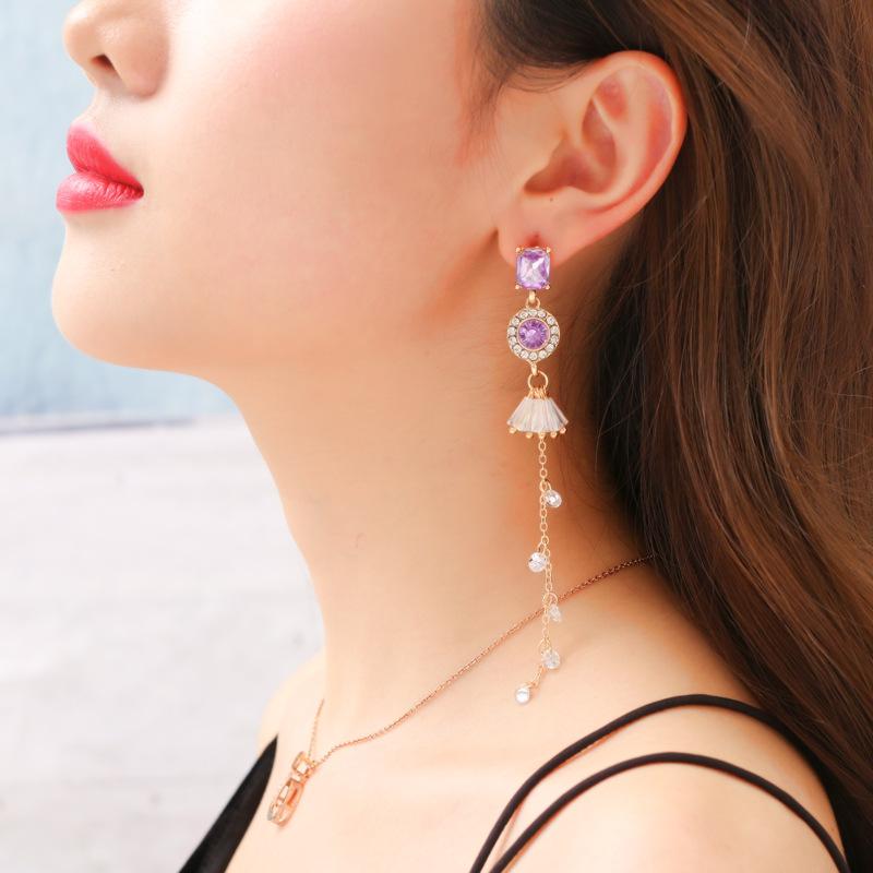 Purple Crystal Asymmetrical Earrings