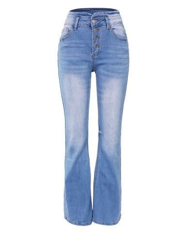 90S VINTAGE BUTTON FLY HIGH WAIST FLARE LEG JEANS