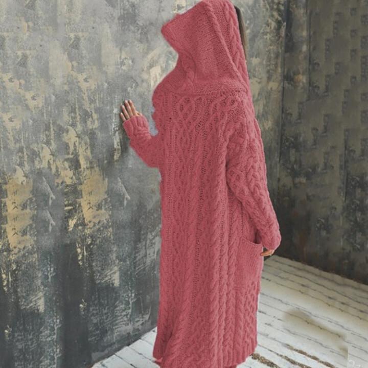 CASUAL KNITTED LONG OUTERWEAR WITH HOOD