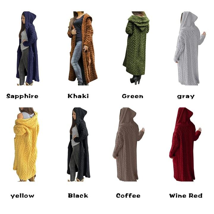 CASUAL KNITTED LONG OUTERWEAR WITH HOOD