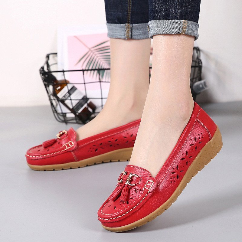 WOMENS HOLLOW SOFT LEATHER BREATHABLE MOCCASINS SANDALS 2022