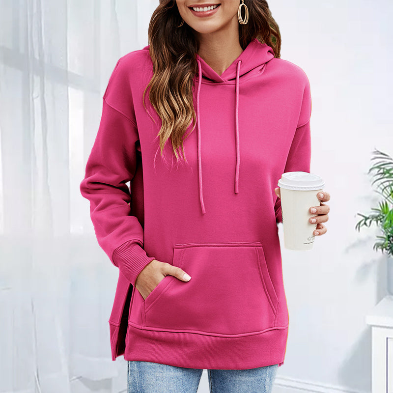 Solid Color Loose Long Sleeve Hooded Sweatshirt