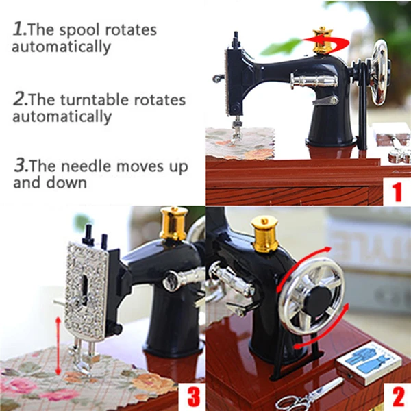 Wood Mini Sewing Machine Music Box