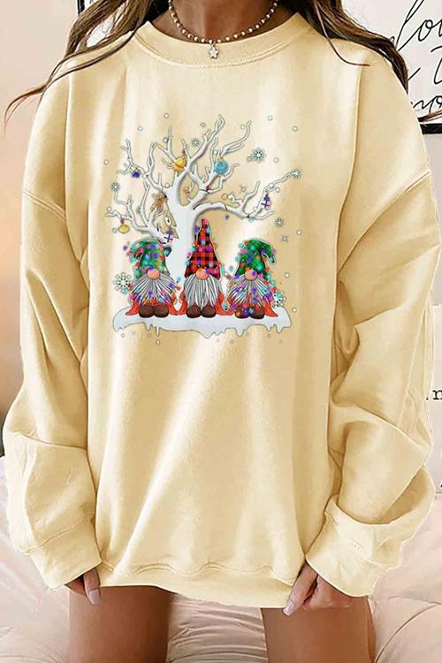 Loose Round Neck Christmas Tree Print Top