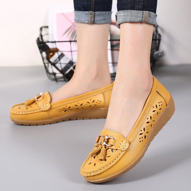 WOMENS HOLLOW SOFT LEATHER BREATHABLE MOCCASINS SANDALS 2022