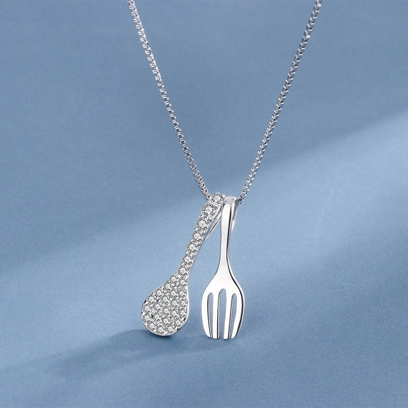 Full Diamond Fork Spoon Clavicle Necklace