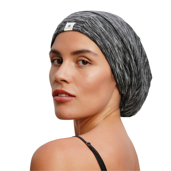 Slouchy Satin Bonnet Sleep Cap 2PCS Black and Blackgrey