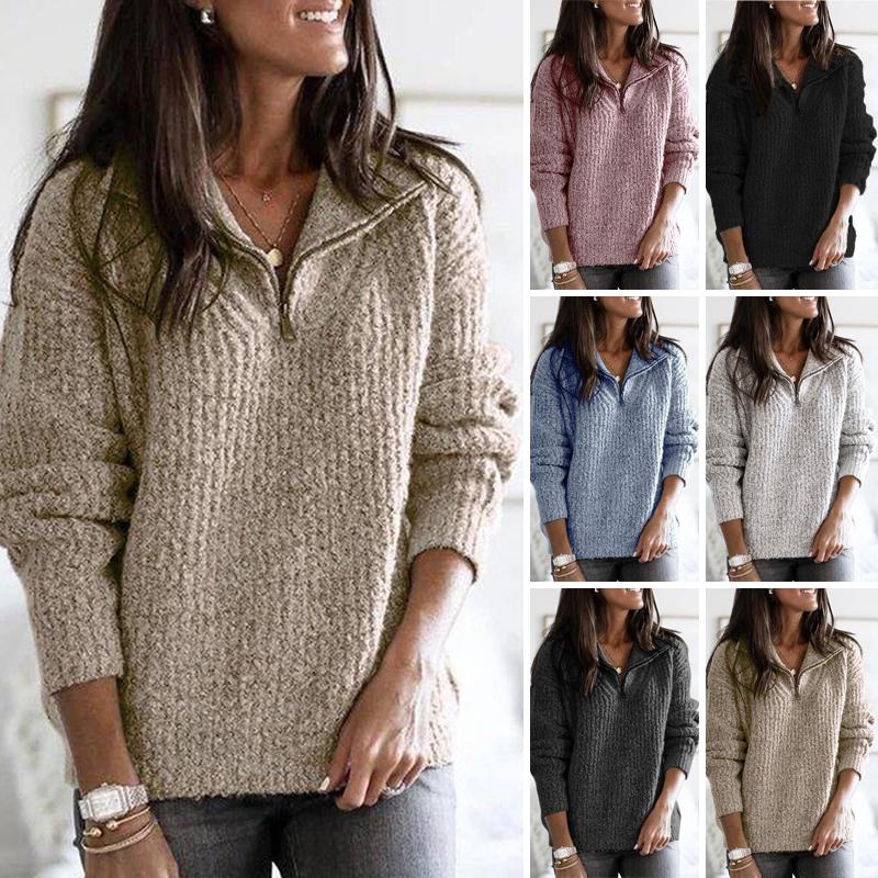 Casual Solid Zipper Warm Sweaters