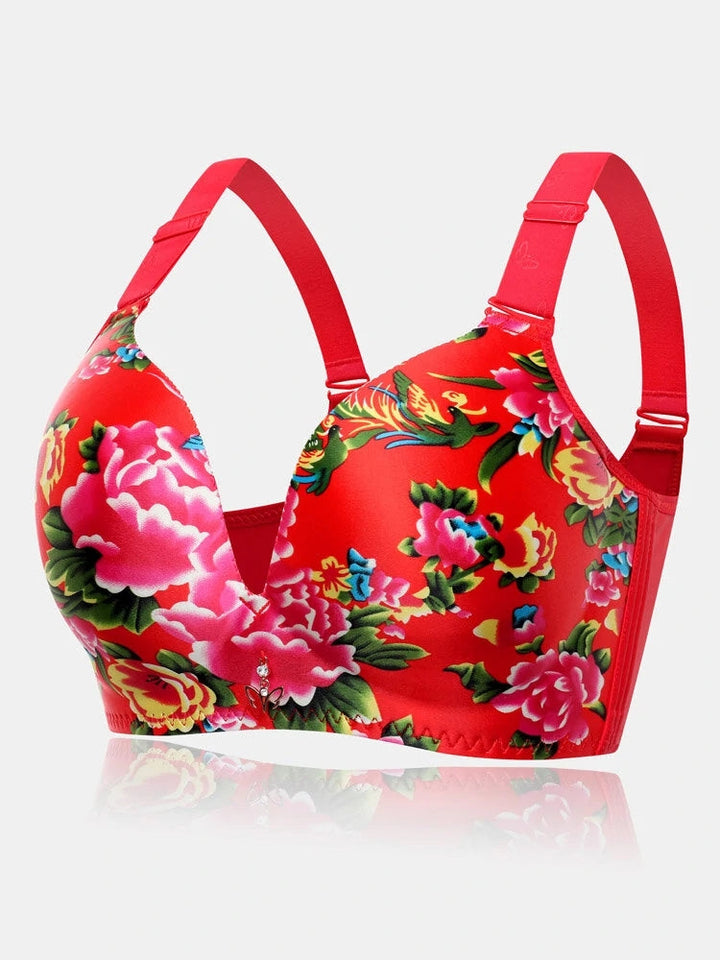 Printed Flower Seamless Thin Wireless Minimizer Bras