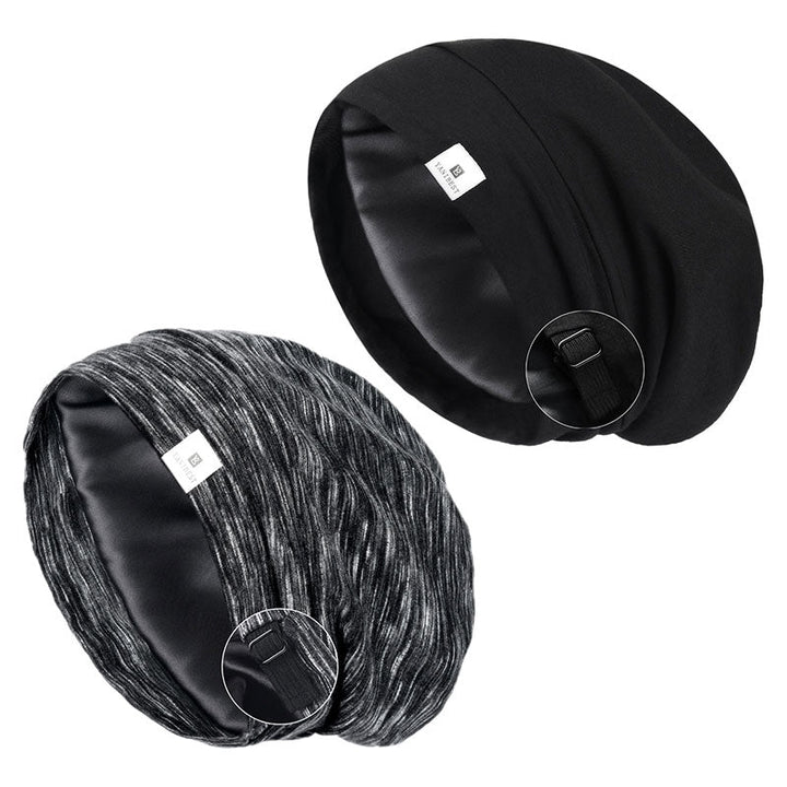 Slouchy Satin Bonnet Sleep Cap 2PCS Black and Blackgrey