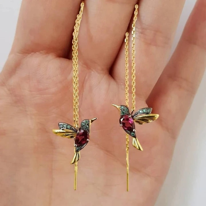 Ladies Elegant Hummingbird Rhinestone Stud Earrings