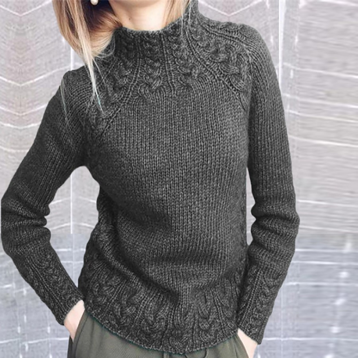 Long Sleeve Mock Neck Casual Braided Sweater