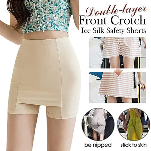 Double layer Front CrotchIce Silk Safety Shorts