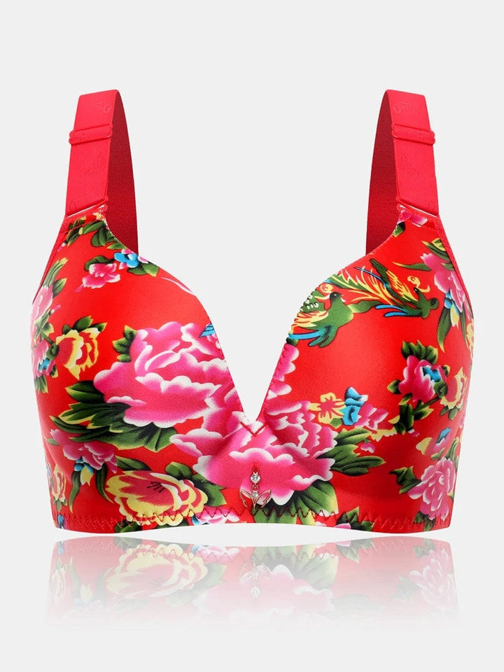 Printed Flower Seamless Thin Wireless Minimizer Bras