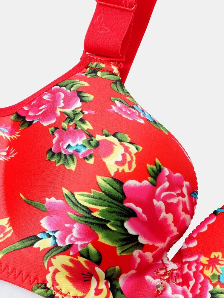 Printed Flower Seamless Thin Wireless Minimizer Bras